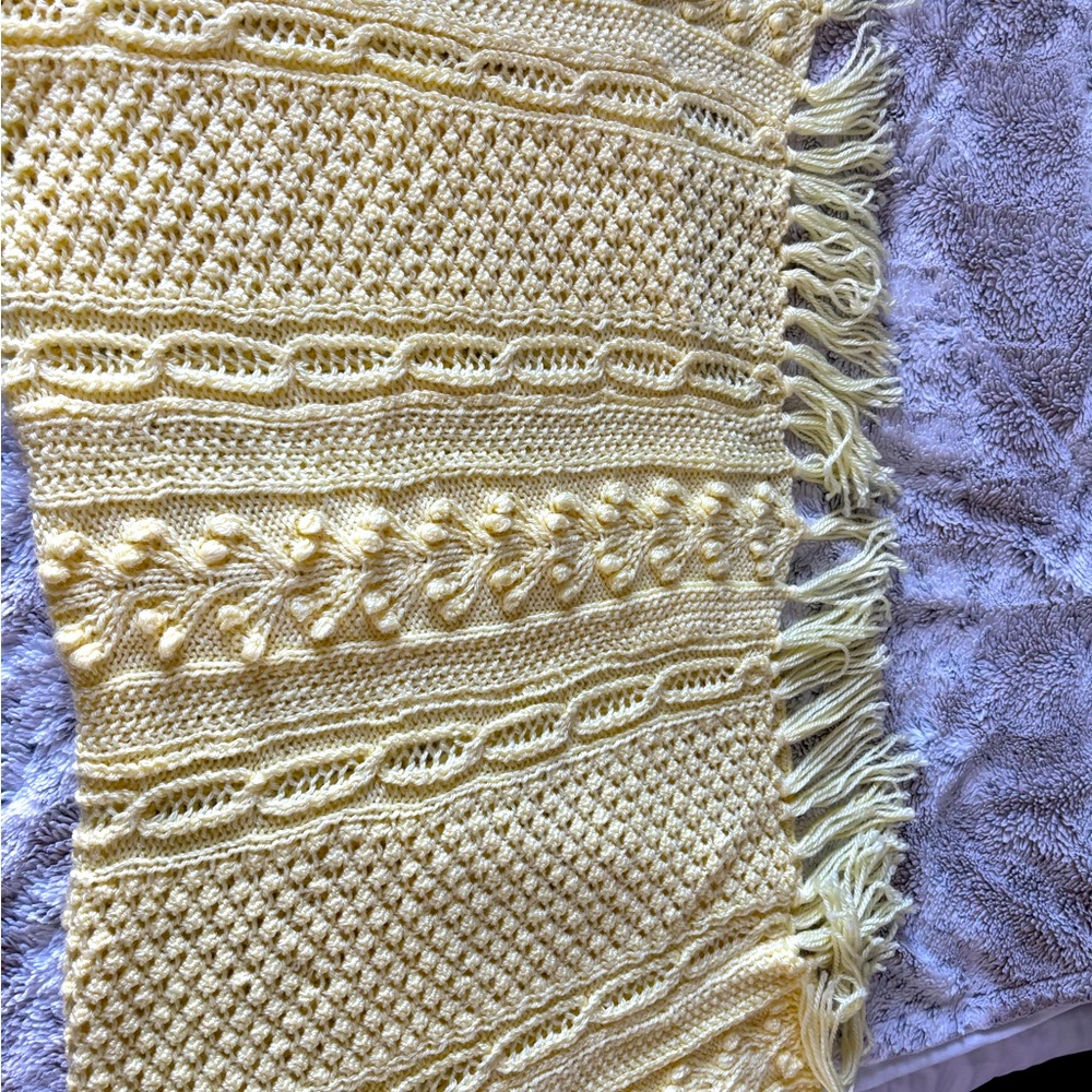 NEW Hand knit yellow baby blanket